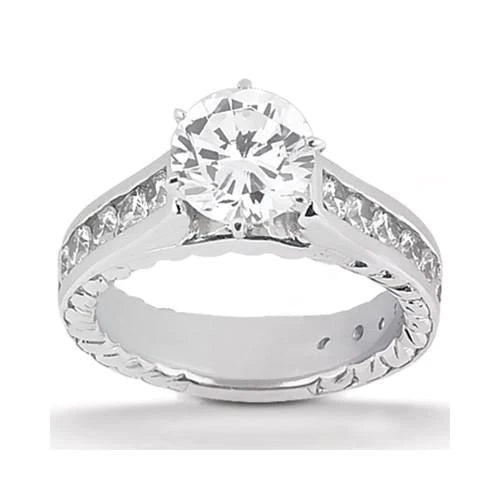 Real Diamond Engagement Ring With Accents Set 4.21 Carats White Gold 14K
