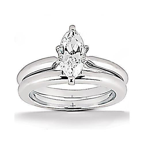 Real Diamond Engagement Solitaire Ring Band Set 1.25 Carat Marquise WG 14K - Engagement Ring Set-harrychadent.ca