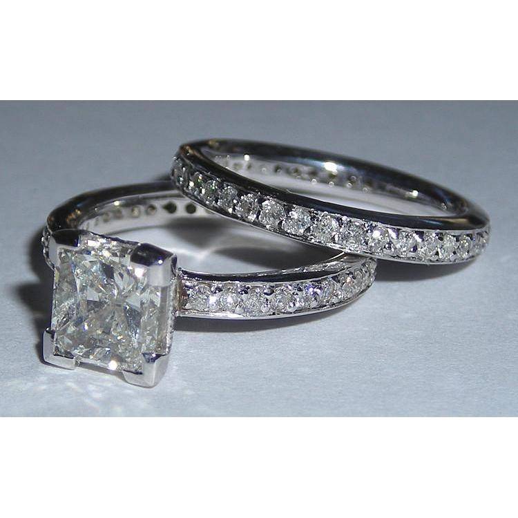 Real Diamond Fancy Engagement Ring Set White Gold 3.51 Carats