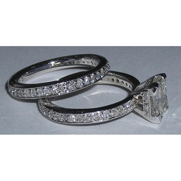 Real Diamond Fancy Engagement Ring Set White Gold 3.51 Carats