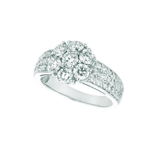 Real Diamond Flower Fancy Ring 2 Carats 14K White Gold With Accents - Solitaire Ring with Accents-harrychadent.ca