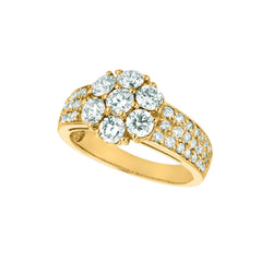 Real Diamond Flower Fancy Ring 2 Carats 14K Yellow Gold With Accents