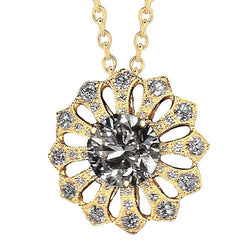 Real Natural Earth Mined Diamond Flower Pendant 3 Carats Yellow Gold 14K