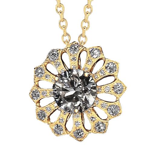 Real Diamond Flower Pendant 3 Carats Yellow Gold 14K - Pendant-harrychadent.ca