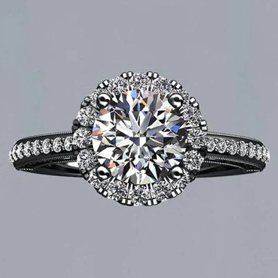 Real Diamond Flower Style Halo Engagement Ring 2.75 Carats Black Gold 14K