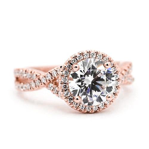 Real Diamond Halo Engagement Ring 2.50 Carats Round Accented Rose Gold 14K