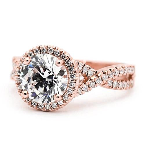 Real Diamond Halo Engagement Ring 2.50 Carats Round Accented Rose Gold 14K
