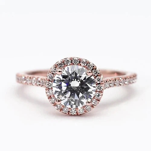 Real Diamond Halo Ring 2.50 Carats Rose Gold Accented Jewelry New