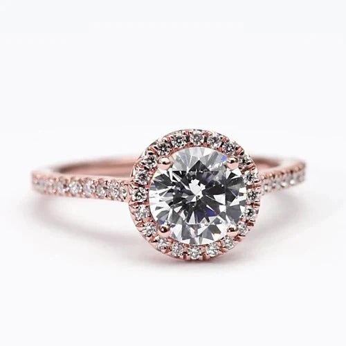 Real Diamond Halo Ring 2.50 Carats Rose Gold Accented Jewelry New