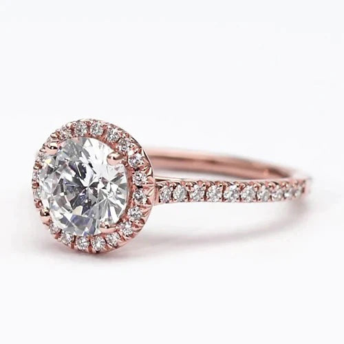 Real Diamond Halo Ring 2.50 Carats Rose Gold Accented Jewelry New
