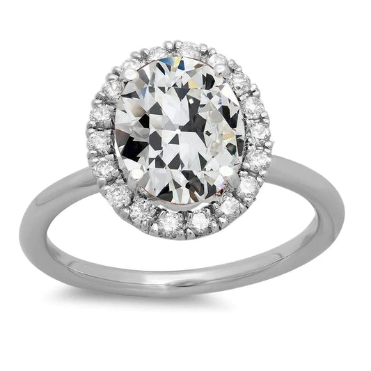 Real Diamond Halo Ring Oval Old Cut White Gold 14K 7.50 Carats