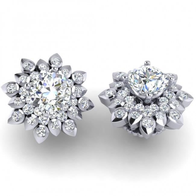 Real Diamond Halo Stud Earrings 3.30 Carats Flower Style White Gold 14K - Halo Stud Earrings-harrychadent.ca