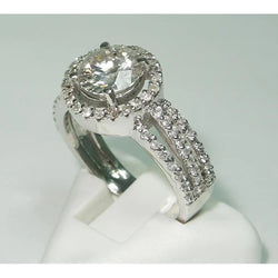 Real Diamond Halo Three Row Engagement Ring 3.50 Carats White Gold 14K