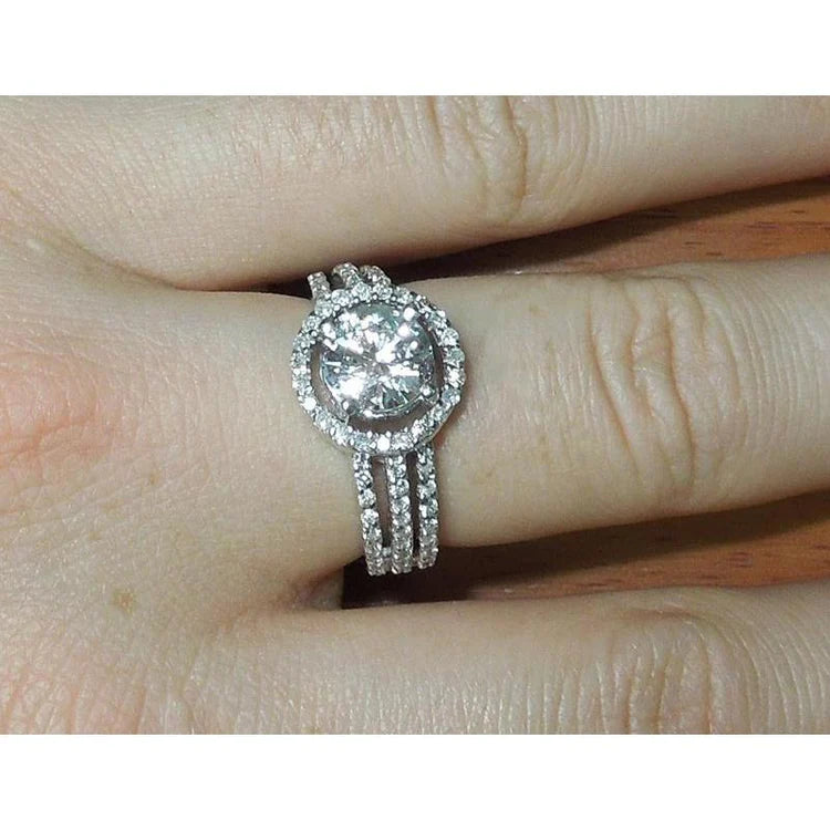 Real Diamond Halo Three Row Engagement Ring 3.50 Carats 14K