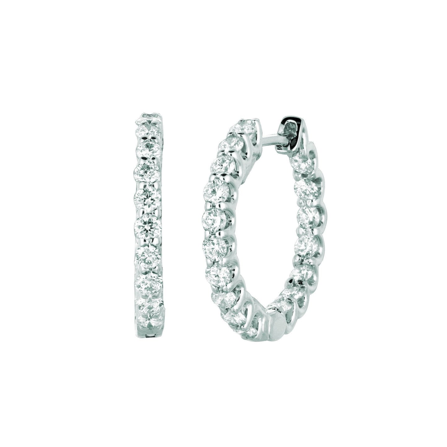 Real Diamond Hoop Earrings 1.36 Carats 14K White