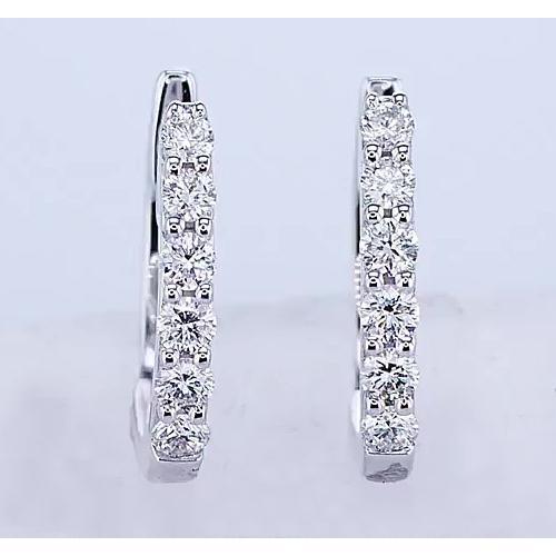 Real Diamond Hoop Earrings 2.40 Carats White Gold Women 0.75 Inches
