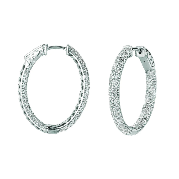 Real Diamond Hoop Earrings 2.75 Carats 14K White Gold