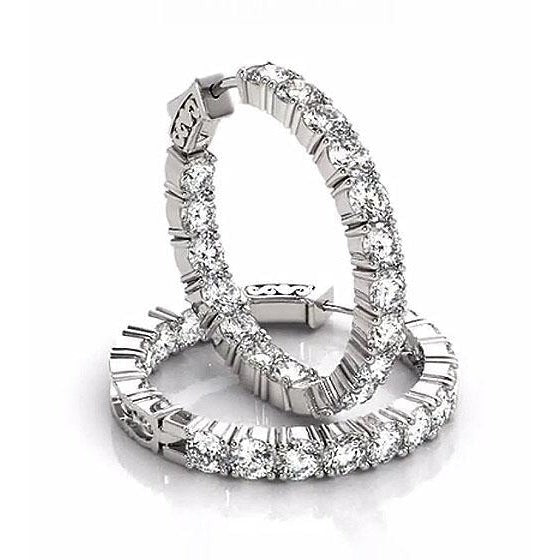 Real Diamond Hoop Earrings 7.20 Carats F Vs1 White Gold 14K
