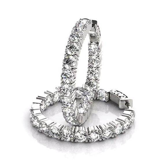 Real Diamond Hoop Earrings 7.20 Carats F Vs1 White Gold 14K