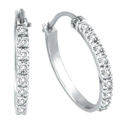 Real Diamond Hoop Earrings, 14K White Gold 0.5 Carats 14K White