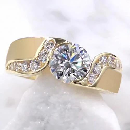 Real Diamond Jewelry 2 Carats Tension Style Setting Engagement Ring Gold