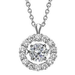 Real Diamond Lady Halo Pendant 1.85 Carat Prong Set Necklace White Gold 14K