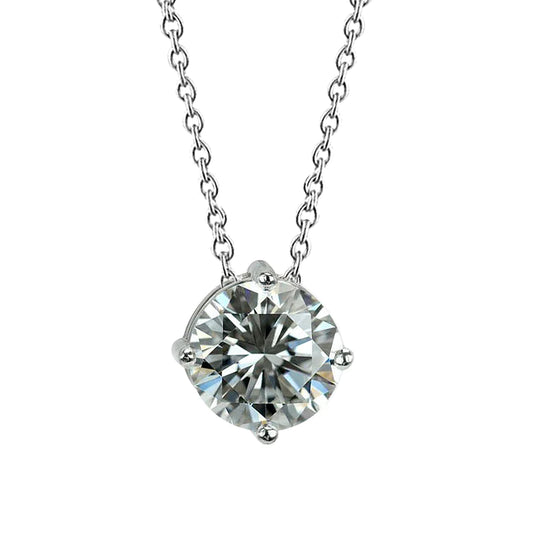 Real Diamond Lady Pendant Necklace 2 Carats Prong Set White Gold 14K New