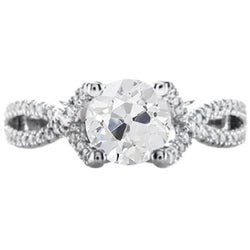 Real Natural Earth Mined Diamond Old Cut Ring 2.50 Carats Twisted Split Shank Pave Set Accents