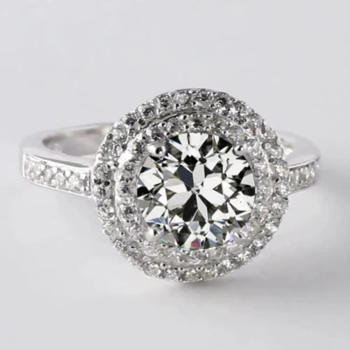 Real Diamond Old Mine Cut Double Halo Ring With Accents 4.50 Carats