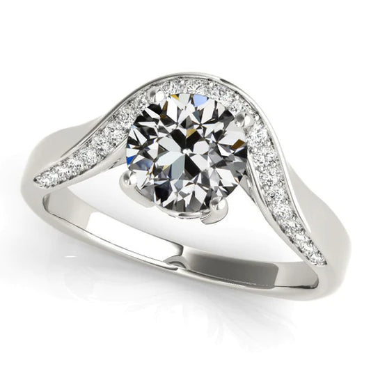 Real Diamond Old Mine Cut Engagement Ring 4 Prong Set 3.50 Carats