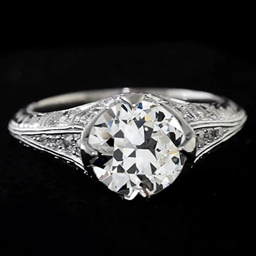 Real Diamond Old Mine Cut Wedding Ring Vintage Style 2.50 Carats Filigree