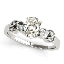 Real Natural Earth Mined Diamond Oval Old Mine Cut Wedding Ring Milgrain Shank 3.50 Carats