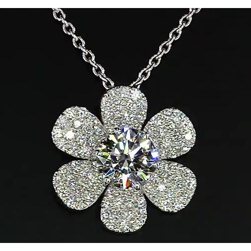 Real Diamond Pendant Flower 3.50 Carats White Gold 14K F Vs1 New