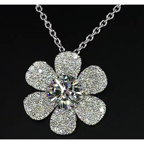 Real Diamond Pendant Flower 3.50 Carats White Gold 14K F Vs1 New