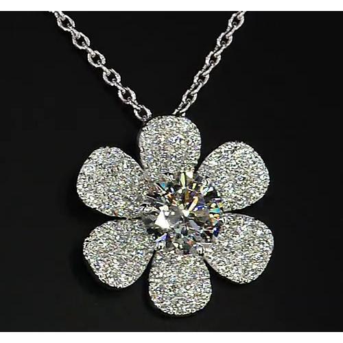 Real Diamond Pendant Flower 3.50 Carats White Gold 14K F Vs1 New