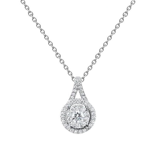 Real Diamond Pendant Necklace With Chain Prong Setting 2 Carat WG 14K