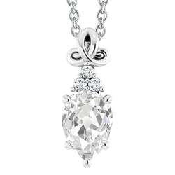 Real Natural Earth Mined Diamond Pendant Slide Pear Old Miner 3.50 Carats Prong Set With Chain