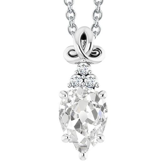 Real Diamond Pendant Slide Pear Old Miner 3.50 Carats Prong Set With Chain