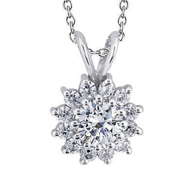 Real Diamond Pendant Star Burst Necklace 2.20 Carats White Gold 14K