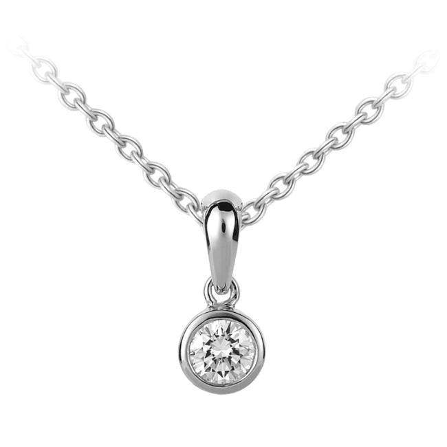 Real Diamond Pendant With Chain 0.75 Ct White Gold Bezel Set Round Cut