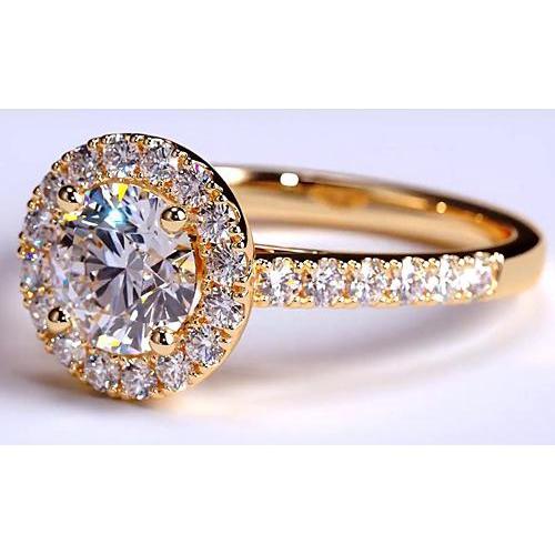 Real Diamond Ring Halo Yellow Gold 14K