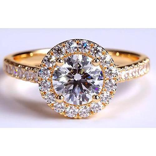 Real Diamond Ring Halo 3.50 Carats Yellow Gold 14K