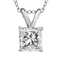 Real Diamond Solitaire Necklace Pendant Prong Set 2 Carats White Gold 14K