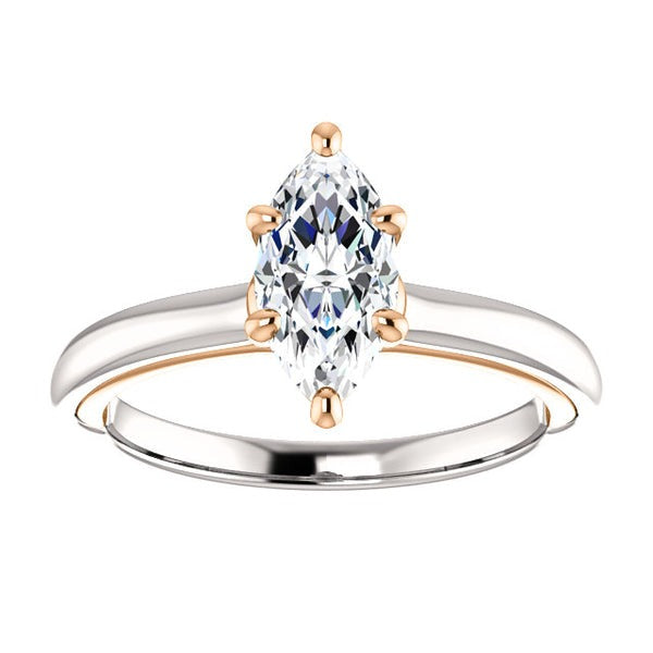 Real Diamond Solitaire Ring Marquise Cut 1 Carat Two Tone Ladies Jewelry
