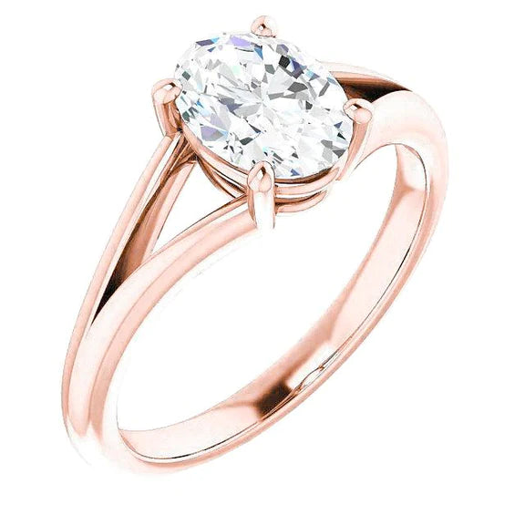 Real Diamond Solitaire Ring Split Shank Rose Gold