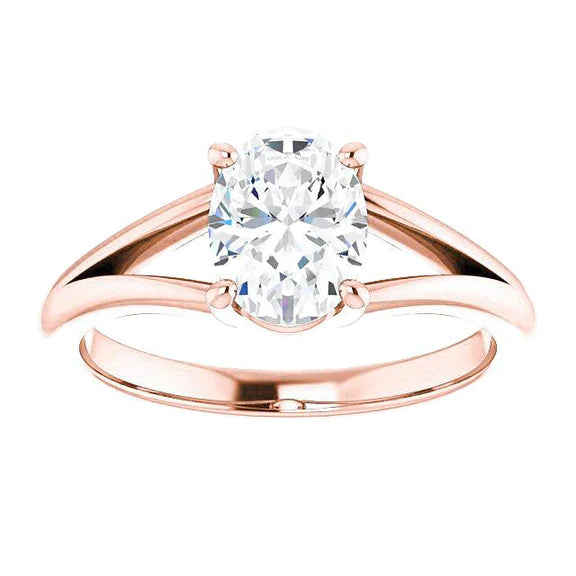 Real Diamond Solitaire Ring Split Shank 2 Carats Rose Gold