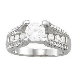 Real Diamond Solitaire Ring With Accents 1.54 Carat White Gold 14K