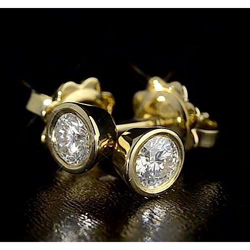 Real Diamond Stud Earring Yellow Gold 14K Round G Vs1 