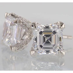 Real Diamond Stud Earrings 1.50 Carats Asscher & Round Cut