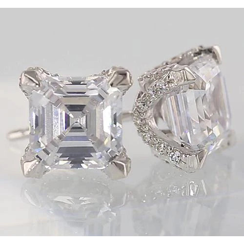 Real Diamond Stud Earrings 1.50 Carats Asscher & Round Cut